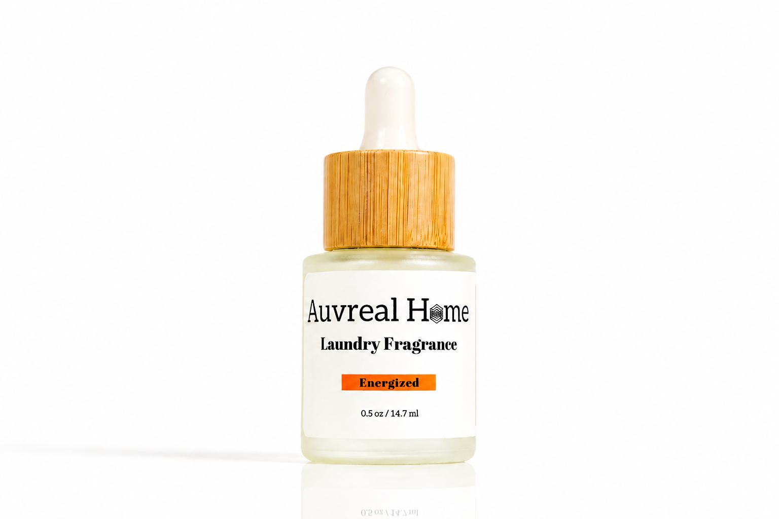 Auveal Home laundry fragrance bottle with bamboo cap on a white background