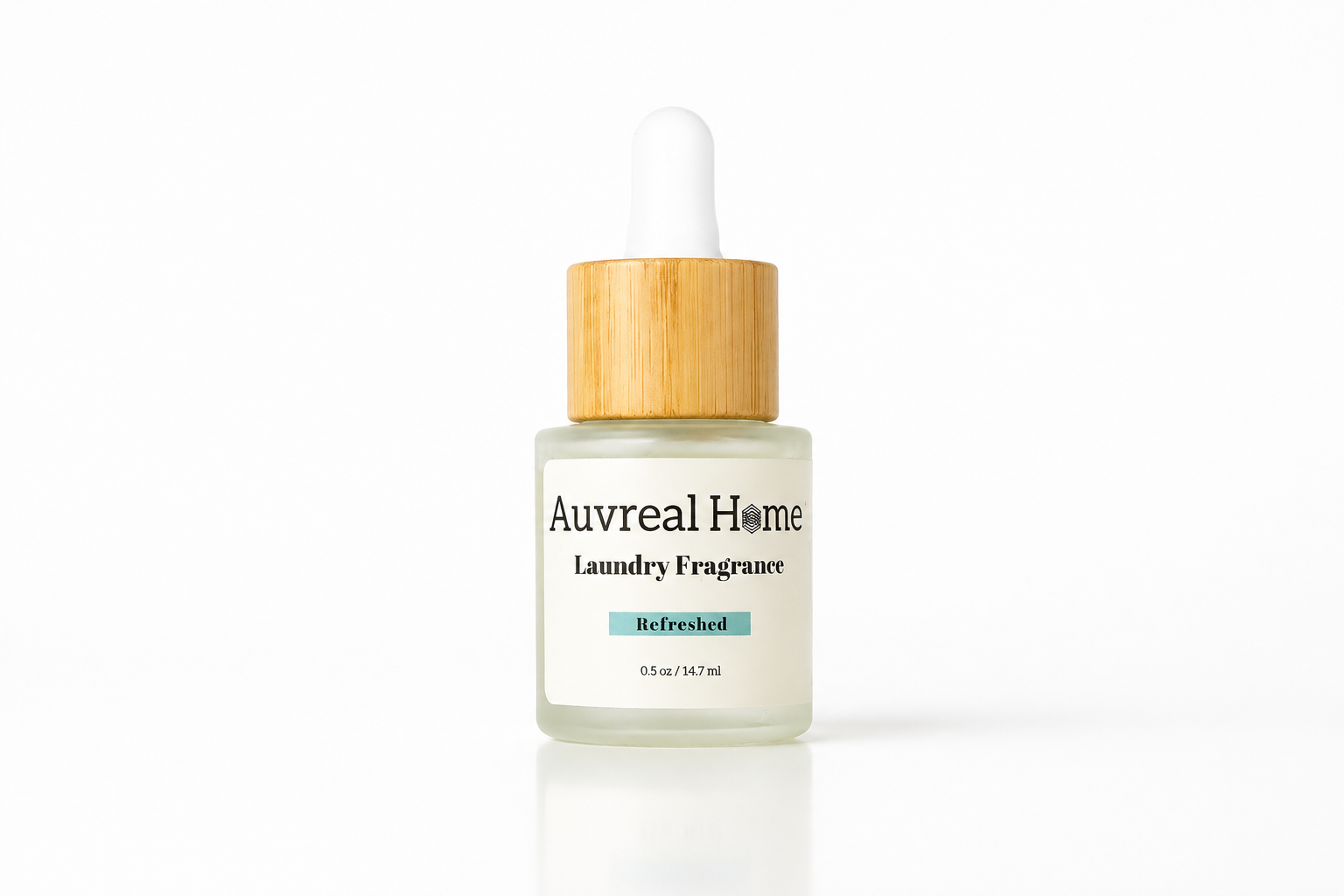 Auvereal Home laundry fragrance bottle with wooden cap on a white background